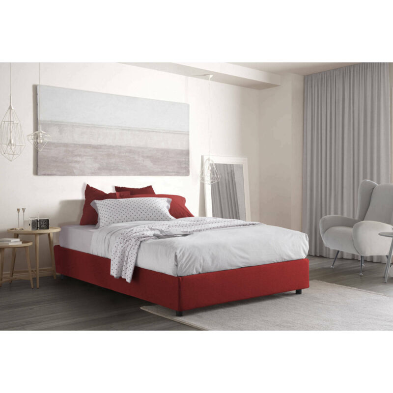 

Cama doble Silvia con contenedor, Made in Italy, en tela, 160x200 cm, con apertura frontal, Rojo, con colchón incluido - Talamo Italia