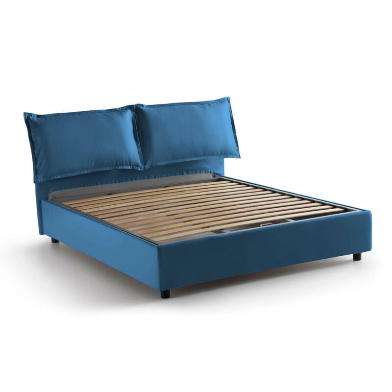 

Cama doble Veronica con contenedor, Made in Italy, en tela, 160x190 cm, con apertura frontal, Azul - Talamo Italia