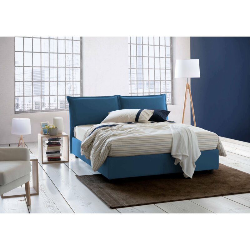 

Cama doble Veronica con contenedor, Made in Italy, en tela, 160x190 cm, con apertura frontal, Azul, con colchón incluido - Talamo Italia