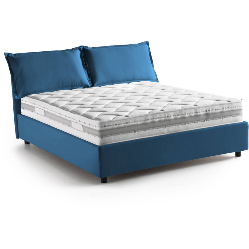 

Cama doble Veronica con contenedor, Made in Italy, en tela, 160x200 cm, con apertura frontal, Azul, con colchón incluido - Talamo Italia