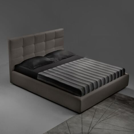 Cama de matrimonio Napoli en tejido gris tórtola con contenedor