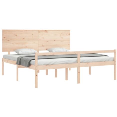 Cama de matrimonio para personas mayores cabecero madera maciza vidaXL