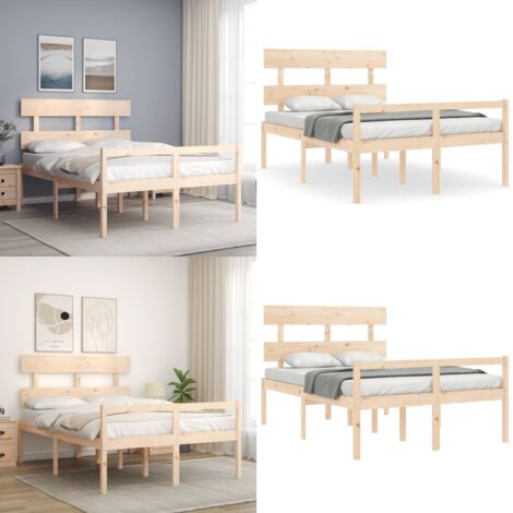 Cama de matrimonio personas mayores con cabecero madera maciza - Cama de madera - Cama con cabecero