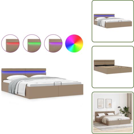 Cama de matrimonio - vidaXL Cama canapé hidráulica LED cuero sintético capuchino 160x200 cm - Cama con mecanismo de elevación