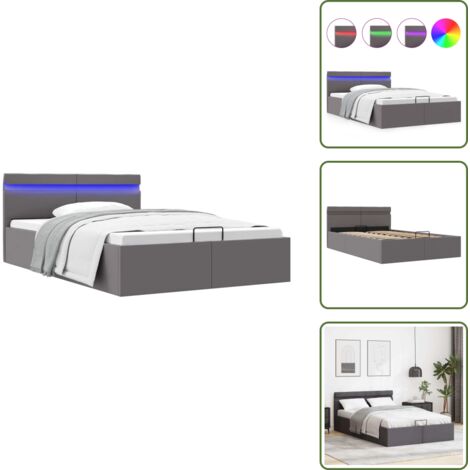 Cama de matrimonio - vidaXL Cama hidráulica almacenaje LED sin colchón gris 140x200 cm - Cama con mecanismo de elevación