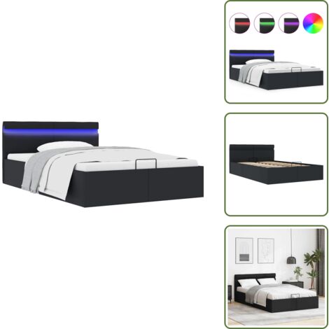 Cama de matrimonio - vidaXL Cama hidráulica almacenaje LED sin colchón negro 120x200 cm - Cama con mecanismo hidráulico