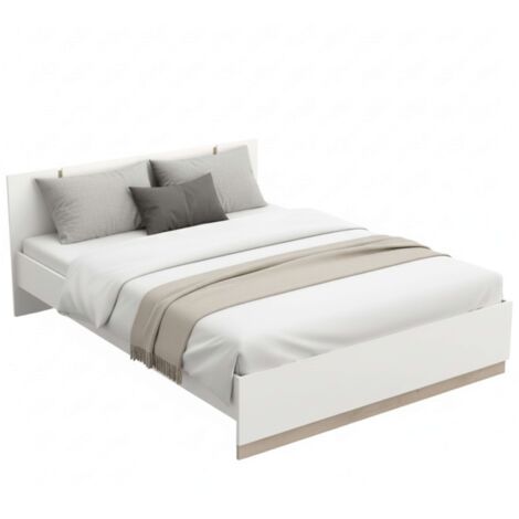 Cama de Matrimonio Watson Fabricada Melamina Color Blanco Mate y Roble Kronberg 135-140X190 cm