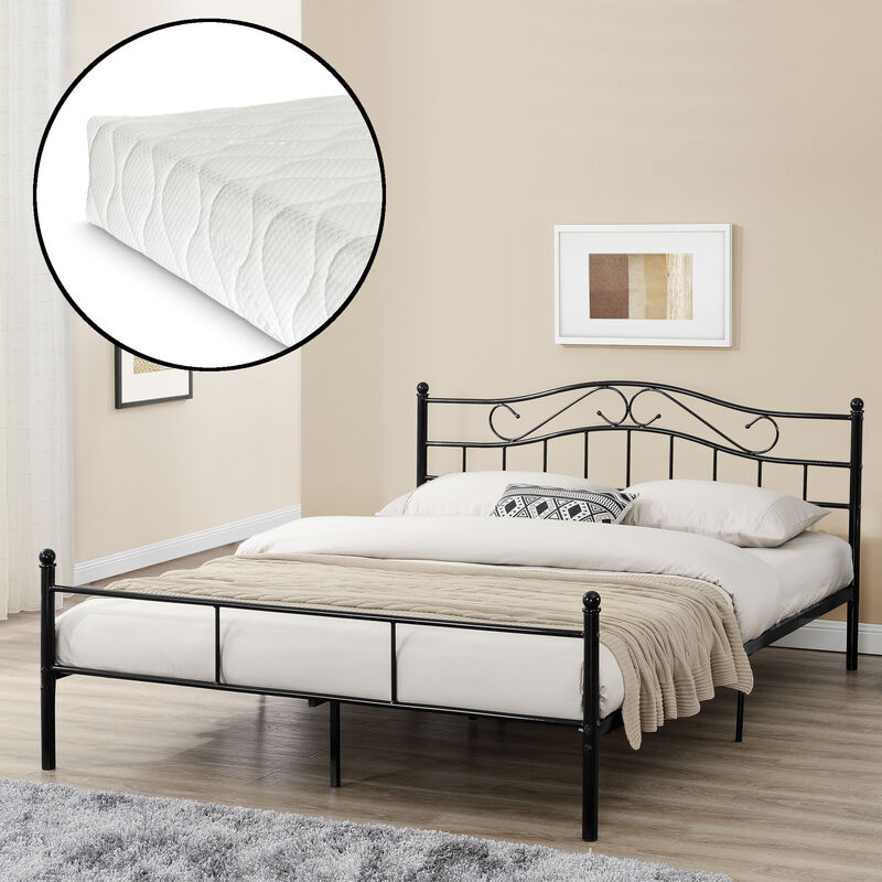 

Cama de metal 140x200x cm - somier metal - espuma fría - negro