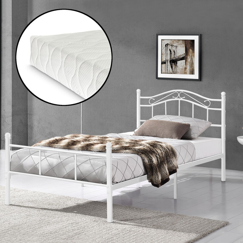 

Cama de metal 90x200 blanca con colchón incluido estructura base con somier