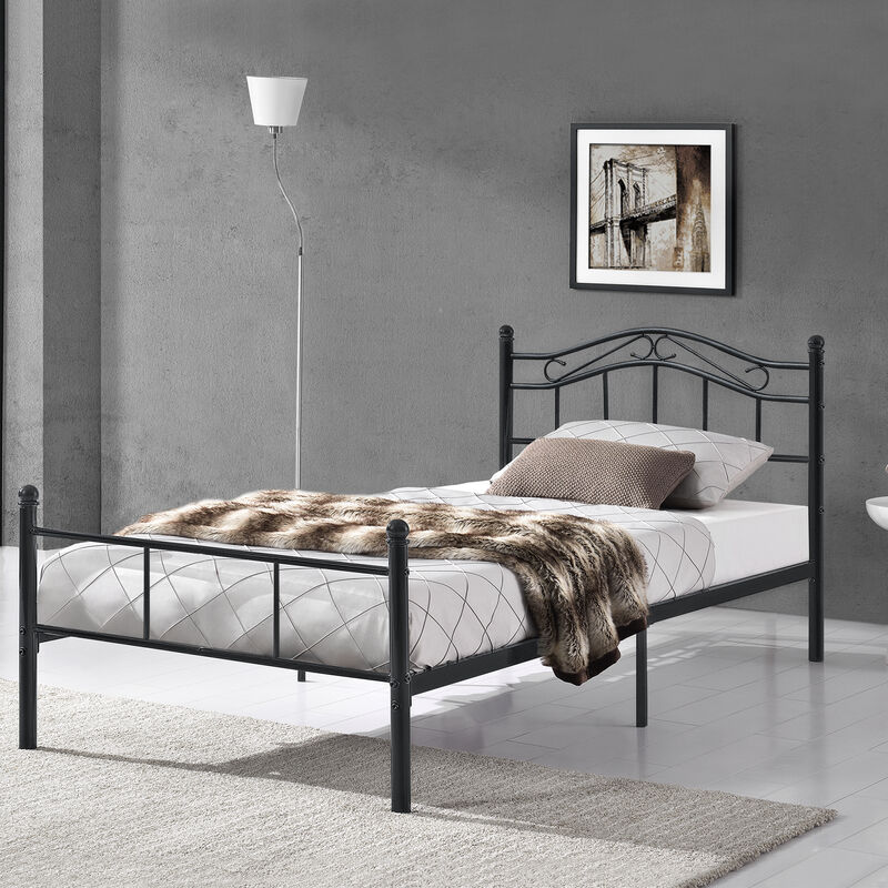 

Cama de metal 90x200 negra armazón cama estructura base con somier