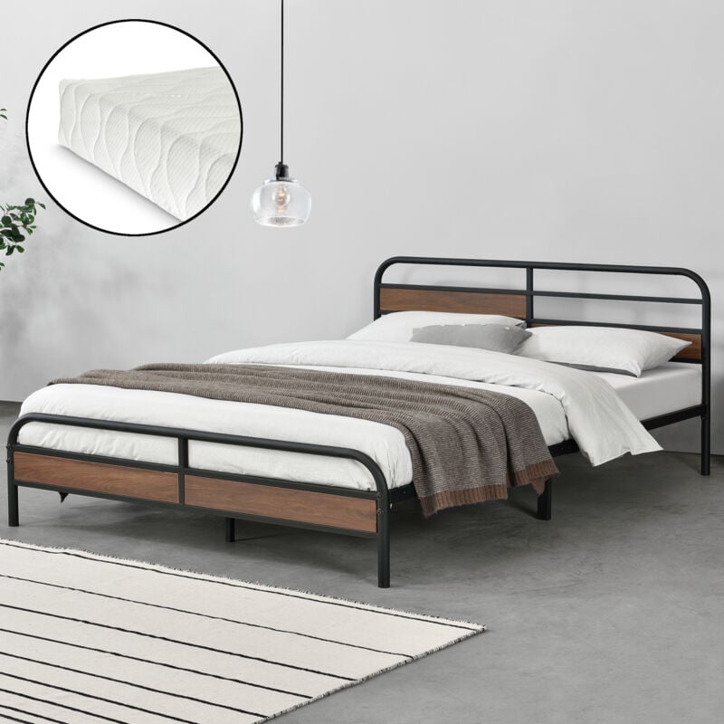 

Cama de metal Aarau con Colchón de Espuma fría - 180 x 200 cm - Cama Doble - Cama Matrimonio - Reposacabezas Decorativo - Certificado Oeko-Tex 100