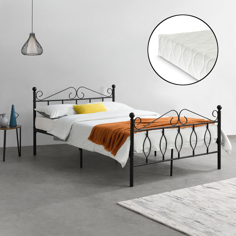 

Cama de Metal Apolda con Colchón de Espuma fría - 140 x 200 cm - Cama Doble - Cama de Matrimonio - Somier - Reposacabezas y Reposapiés Decorativos