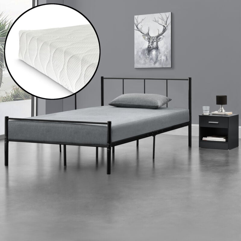 

Cama de Metal con Colchón de espuma fría - 120cm x 200cm - Cama doble - Con listón - Somier Negro - Oeko-Tex 100