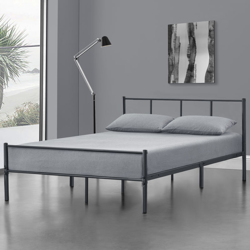 

Cama de Metal con Somier - 140 x 200 cm - Cama Doble - Cama Matrimonio - Gris oscuro Mate