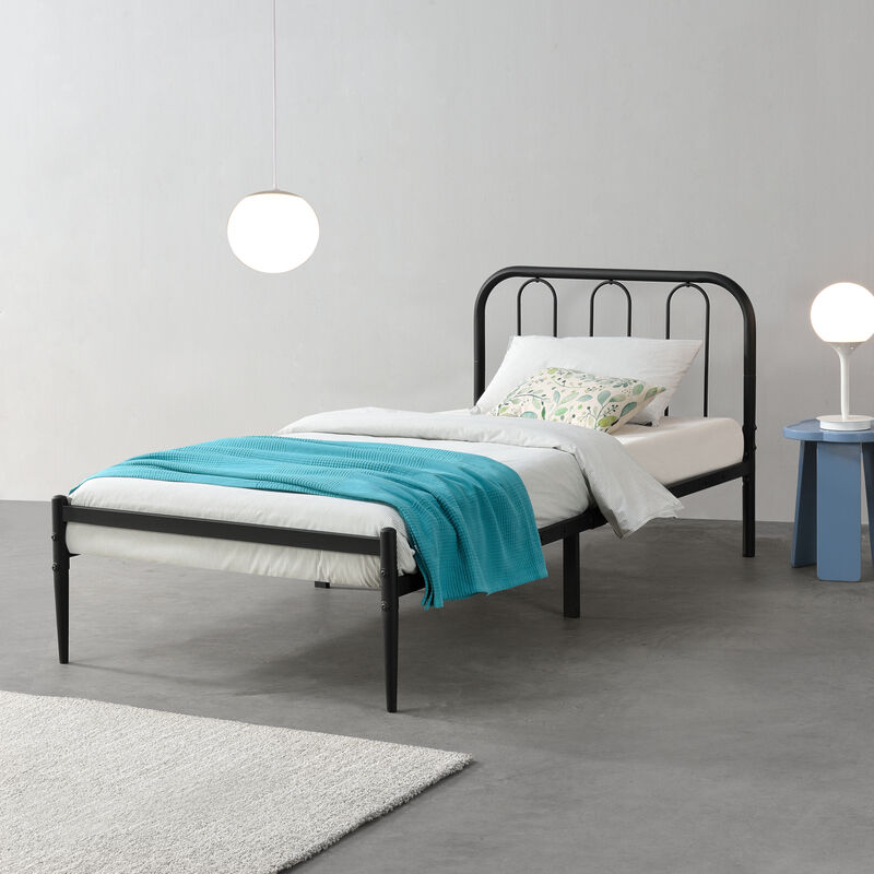 

Cama de Metal con Somier - 200 x 90 cm - Cama Simple - Cama Individual - Negro Mate