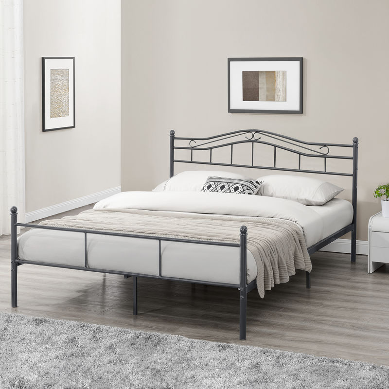 

Cama de Metal con Somier Florenz - 140 x 200 cm - Estilo Vitange - Cama Doble - Cama Matrimonio - Gris oscuro Mate