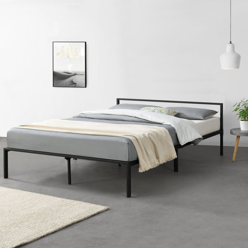 

Cama de Metal con Somier - Minimalista - 160 x 200 cm - Cama Doble - Cama Matrimonio - Negro Mate