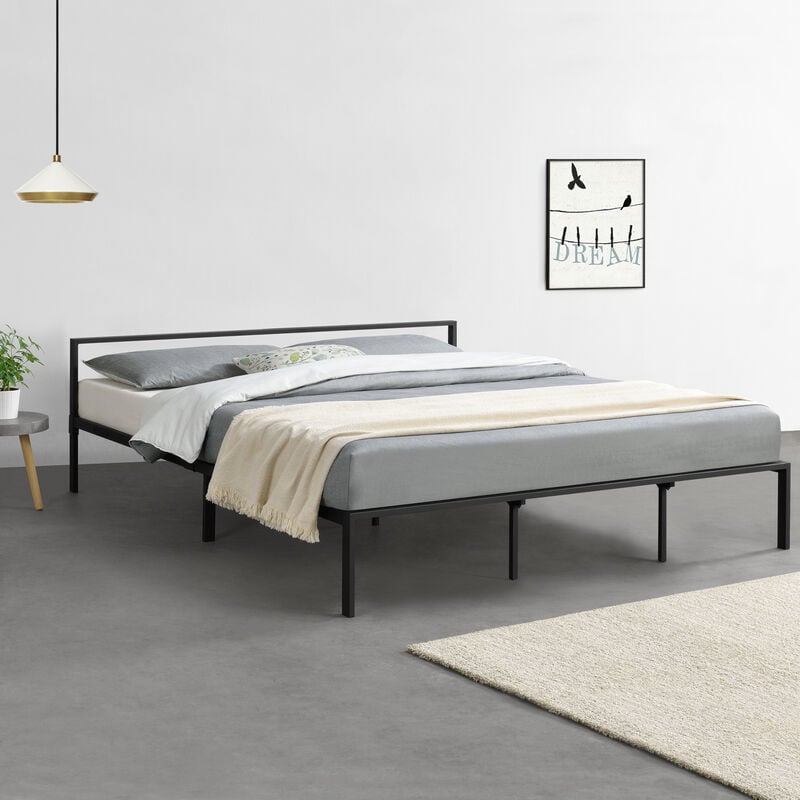 

Cama de Metal con Somier - Minimalista - 180 x 200 cm - Cama Doble - Cama Matrimonio - Negro Mate