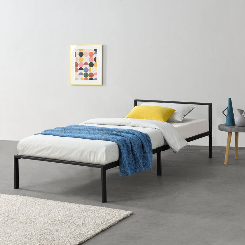 

Cama de Metal con Somier - Minimalista - 90 x 200 cm - Cama Simple - Cama Individual - Negro Mate