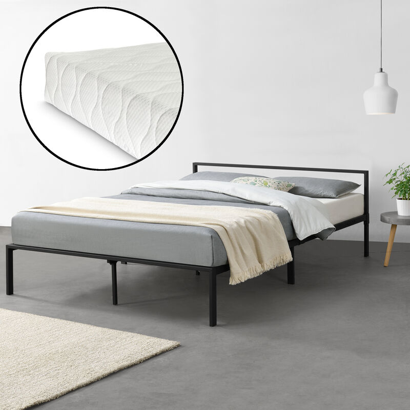 

Cama de Metal con Somier y con Colchón - Minimalista - 160 x 200 cm - Cama Doble - Cama Matrimonio - Textil de confianza certificado Oeko-Tex 100