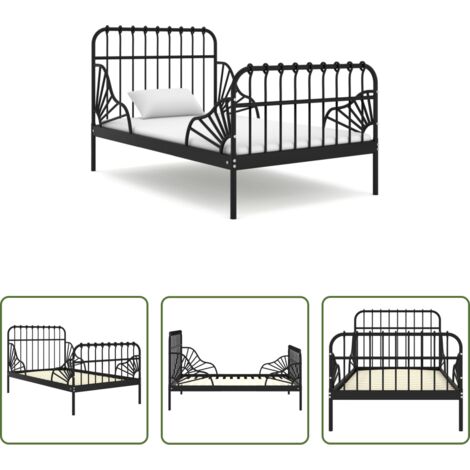 Cama de metal -  Estructura cama extensible sin colchón metal negro 80x130/200cm