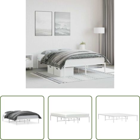 Cama de metal -  Estructura de cama de metal blanca 135x190 cm