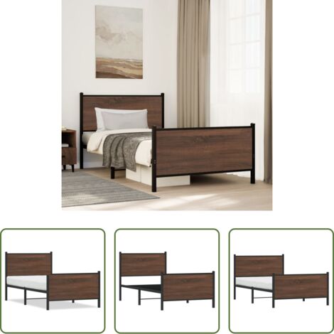 Cama de metal -  Estructura de cama sin colchón metal marrón roble 100x190 cm