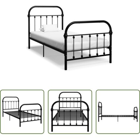 Cama de metal -  Estructura de cama sin colchón metal negro 100x200 cm