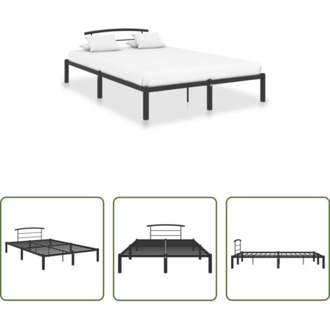 Cama de metal -  Estructura de cama sin colchón metal negro 160x200 cm