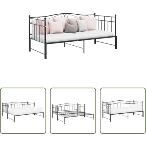 Cama de metal -  Estructura sofá cama extraíble sin colchón metal negro 90x200cm