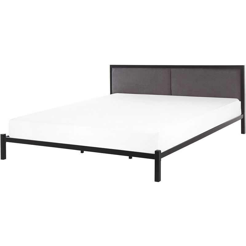 

Beliani - Cama de metal negra con cabecero gris y somier 180x200 cm CLAMAR