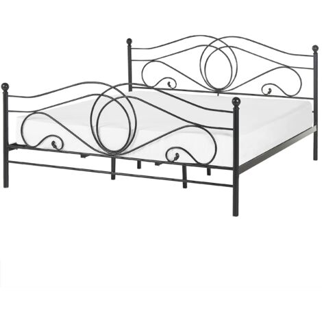 Cama de metal negra estructura somier de listones 180 x 200 cm cabecero romántico clásico boho Lyra