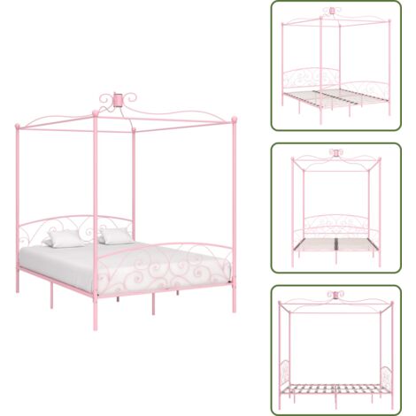 Cama de metal - vidaXL Estructura cama con dosel sin colchón metal rosa 160x200 cm - Cama rosa