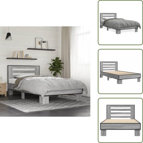 Cama de metal - vidaXL Estructura cama madera ingeniería metal gris Sonoma 100x200 cm - Cama gris Sonoma