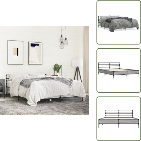Cama de metal - vidaXL Estructura cama madera ingeniería metal gris Sonoma 150x200 cm - Cama gris Sonoma