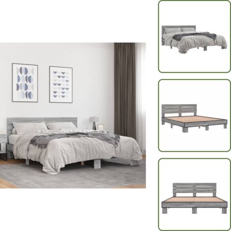 Cama de metal - vidaXL Estructura cama madera ingeniería metal gris Sonoma 150x200 cm - Cama gris Sonoma