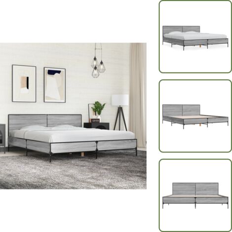 Cama de metal - vidaXL Estructura cama madera ingeniería metal gris Sonoma 200x200 cm - Cama gris Sonoma
