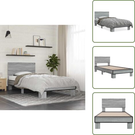 Cama de metal - vidaXL Estructura cama madera ingeniería metal gris Sonoma 75x190 cm - Cama gris Sonoma