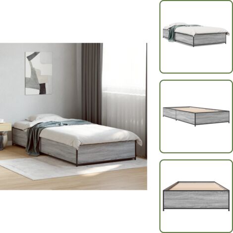 Cama de metal - vidaXL Estructura cama madera ingeniería metal gris Sonoma 75x190 cm - Cama gris Sonoma
