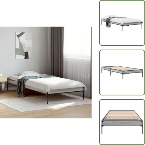 Cama de metal - vidaXL Estructura cama madera ingeniería metal gris Sonoma 90x190 cm - Cama gris Sonoma