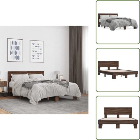 Cama de metal - vidaXL Estructura cama madera ingeniería metal marrón roble 120x200 cm - Cama de madera ingeniería