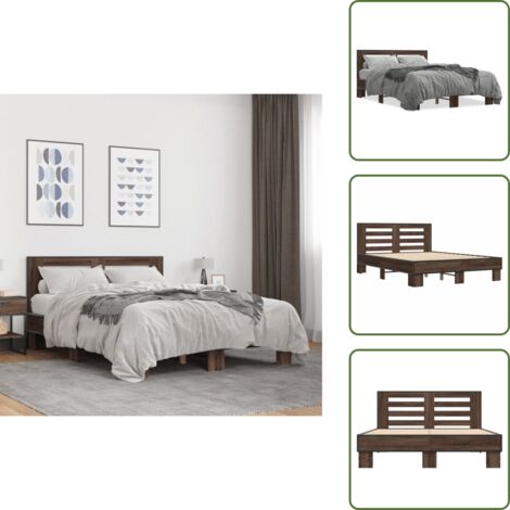 Cama de metal - vidaXL Estructura cama madera ingeniería metal marrón roble 120x200 cm - Cama de madera ingeniería