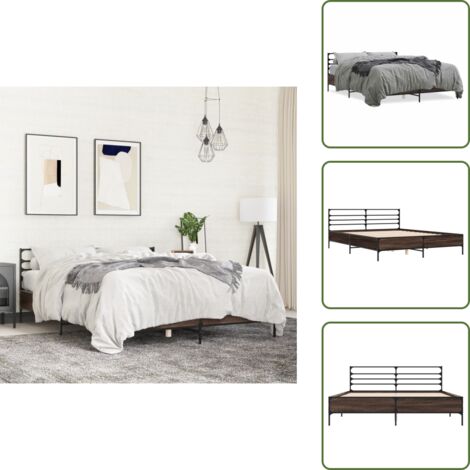 Cama de metal - vidaXL Estructura cama madera ingeniería metal marrón roble 150x200 cm - Cama de madera ingeniería