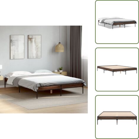 Cama de metal - vidaXL Estructura cama madera ingeniería metal marrón roble 160x200 cm - Cama de madera ingeniería