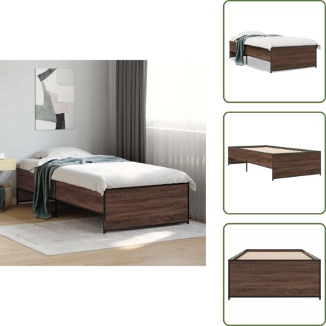 Cama de metal - vidaXL Estructura cama madera ingeniería metal marrón roble 90x190 cm - Cama de madera de ingeniería