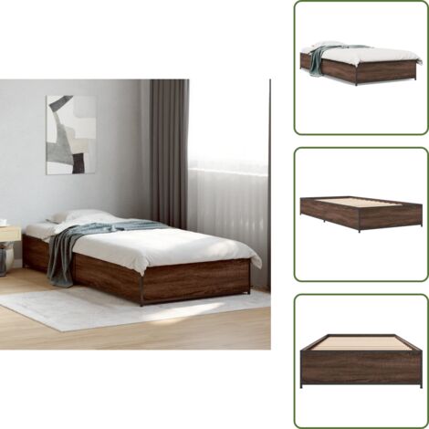 Cama de metal - vidaXL Estructura cama madera ingeniería metal marrón roble 90x190 cm - Cama de madera ingeniería