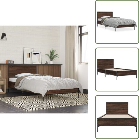 Cama de metal - vidaXL Estructura cama madera ingeniería metal marrón roble 90x190 cm - Cama de madera ingeniería