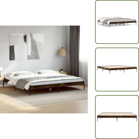 Cama de metal - vidaXL Estructura cama madera ingeniería metal roble ahumado 200x200cm - Cama de roble