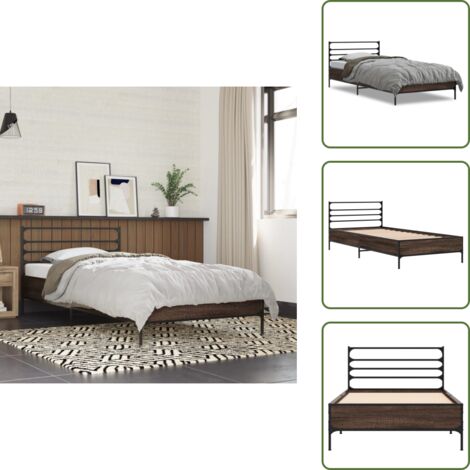 Cama de metal - vidaXL Estructura cama madera ingeniería metal roble marrón 75x190 cm - Cama de roble