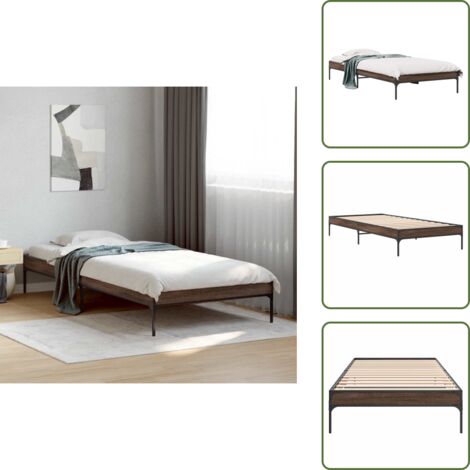 Cama de metal - vidaXL Estructura cama madera ingeniería metal roble marrón 75x190 cm - Cama de roble